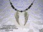 HAND ENGRAVED CELTIC ANGEL WING PEWTER PENDANT NECKLACE  