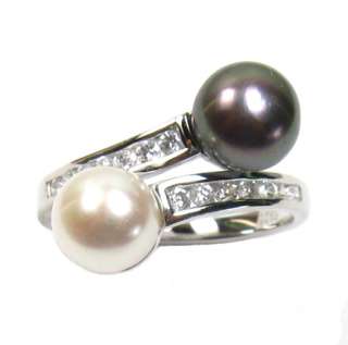 8mm AAA Black & White Pearl 2.50g 925 Sterling Silver Ring  