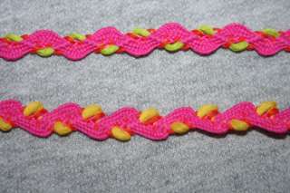 yds HOT PINK Lime Yellow Feather Rosebud Ric Rac Trim  