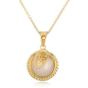    Gold Plate Marcasite & Pink Jade Pendant 18 CHELINE: Jewelry
