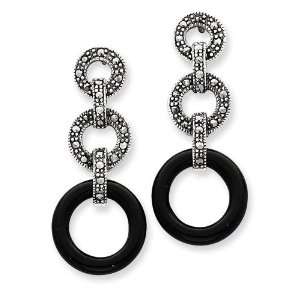  Onyx Marcasite Circles Post Earrings in Sterling Silver Jewelry