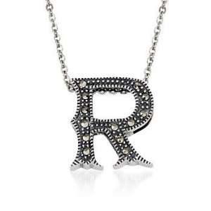  Marcasite Initial R Pendant Necklace In Sterling Silver 