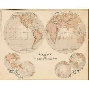  1879 Antique Map of the World in Hemispheres: Office Products
