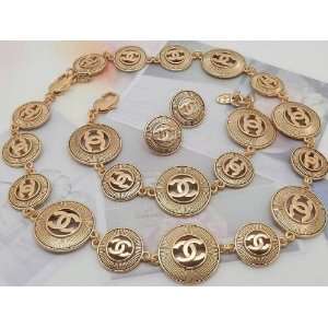 CC Camellia Jewelry Set Earrings Bracelet Necklace Gold Plated High 