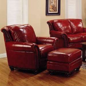   291130 01 Tuscon Rouge Leather Chair and Ottoman Set in Lipstick Red