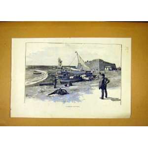  Marina San Remo Sketch Beach Boats Old Print 1888