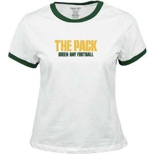   Green Bay Packers Ladies White Wordplay T shirt: Sports & Outdoors