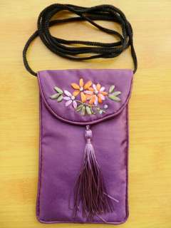Purple Chinese silk cell phone bag / coin purse  