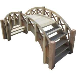 Fairy Tale Arched Wood Garden Bridge with Decorative Lattice Railings 