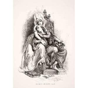 1875 Woodcut Alphonse Neuville Charles VI Odette Madman King France 