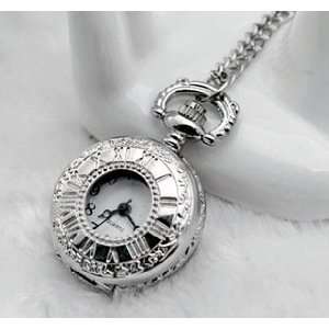  Trumpet White Steel Roman Word Pocket Watch Necklace 