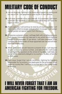 MILITARY POSTER ~ POW MIA CODE OF CONDUCT Army Marines  