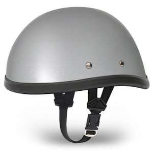   Silver Metallic Skull Cap Novelty Motorcycle Half Helmet Automotive