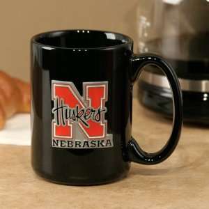  Nebraska Cornhuskers Black 15oz. Pewter Logo Ceramic Mug 