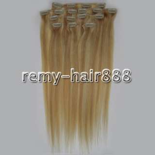 20 REMY Clips in human hair extension 8pcs set #27/613  