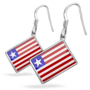  Earrings Liberia Flag with French Sterling Silver 