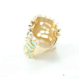 MaryJane Filigree Turquoise Lacquered Gold Tone Ring  