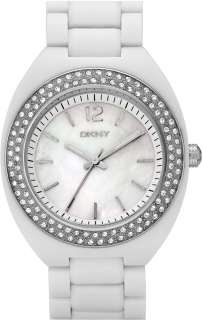 DKNY NY8095 White Plastic Glitz MOP Ladies Watch New  