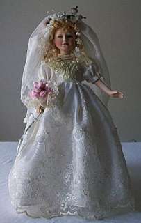 Butterfly Kisses Porcelain Bride Doll 19 w/stand  