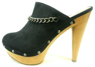 New ELLE ILONA Black Platform Wood Clog Chain Shoes 8.5  