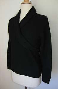 Womens MERCER & MADISON Shawl V neck Collar Wool Blend Black Sweater 