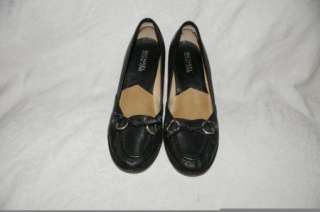 Michael Kors Black Leather Loafer Heels Womens Shoes 6.5 M  