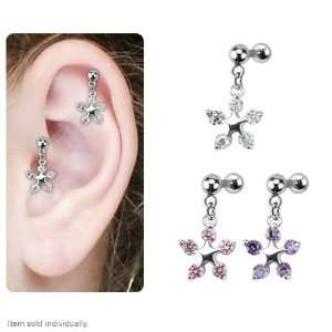  CZ Star Flower Dangle Cartilage/Tragus Barbell Earring 