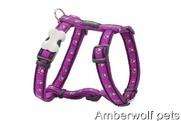   Dog Puppy harness Purple with paw print designer stops pulling on lead