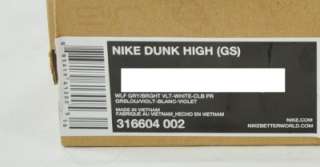 NIKE DUNK HIGH GS/PS 316604 002 WOLF GRAY BRIGHT VIOLET WHITE (#2693 