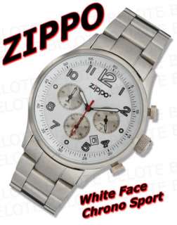 Zippo White Face Chronograph Sport SS Band Watch 45000  