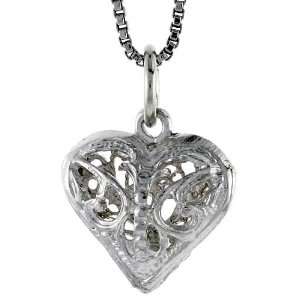 925 Sterling Silver 9/16 in. (15mm) Tall Small Filigree Heart Pendant 
