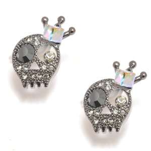   Plated Swarovski Crystals Alexander Mcqueen Style Fuzzy Skull Earrings