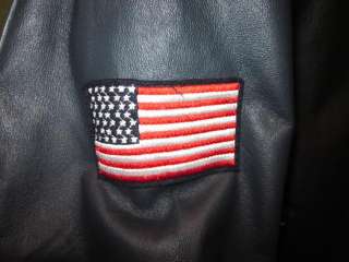   Black Motorcycle Leather Jacket USA Biker Sz M FLAG EAGLE WINGS  