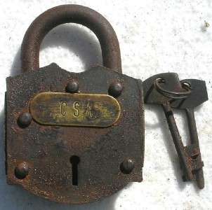 Cast Iron CSA Confederate Civil War Padlock Lock Keys  