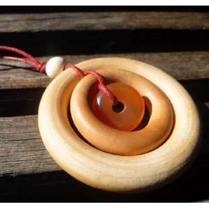   Autumn Sun Nursing Necklace   Double Wood Rings with Agate Stone Baby