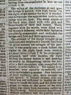 1863 BATTLE of ANTIETAM Civil War newspaper Cincinnati Gazette BEST 
