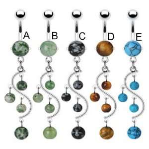   : Stone belly ring with dangling vine and stones, Tiger Eye: Jewelry