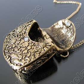   Carved Metal Messenger Bag Pendant Necklace Chain 5103  