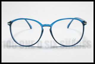 Classic VINTAGE Retro Round Clear Lens Eyeglasses BLUE Nerd Frame