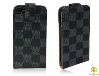 1PC Stylish Checked PU Leather Cover Hard Case w/ Stand for iPhone 4 