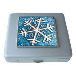  Blue Snowflake Sparkle Large Mirror Pill Box: Health 