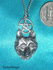 Wolf Pentagram Wiccan Pentacle Pewter Pendant Necklace  