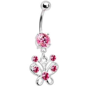  Pink Cubic Zriconia Butterfly Belly Ring: Jewelry