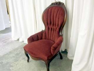 Pair of Vintage Victorian Style Chairs w Tufted Velvet Fabric in Dark 