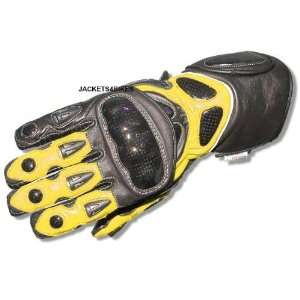   : G66 NEW MOTORCYCLE GLOVES CARBON LEATHER YELLOW SIZE XL: Automotive
