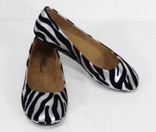   Round Toe Ballet Flats Shoes Silver White Black Zebra Size 7 12  
