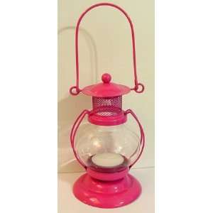   Hot Pink Metal Glass Candle Holder Lantern Lamp