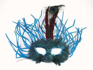 Blue Spikes Mardi Gras Feather Mask Carnival costume  