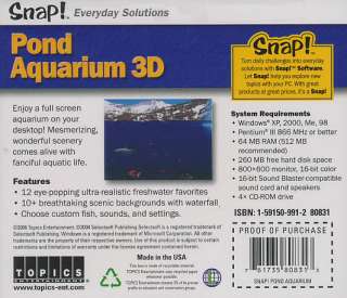 POND AQUARIUM 3D Screen Saver Fish Screensaver PC NEW  