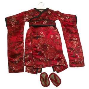  Red Brocade Japanese Kimono & Sandals ~ Doll Outfit Fits 